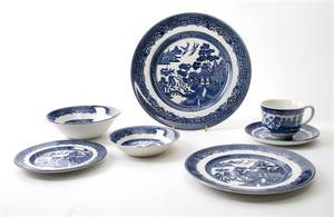 A Partial Set of Blue Willow Pattern Porcelain