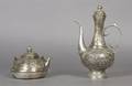 A Group of Two Asian Nickle Silver Wine Pots