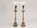 PAIR OF RENAISSANCE STYLE BRASS PRICKET STICKS