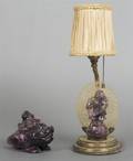 A Group of Two Chinese Carved Amethyst Figures