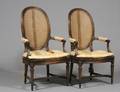 PAIR OF LOUIS XVI STYLE FRUITWOOD BERGERES