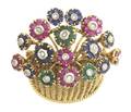 An 18 Karat Yellow Gold Blue Sapphire Diamond Ruby and Emerald Brooch
