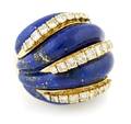 An 18 Karat Yellow Gold Lapis Lazuli and Diamond Ring