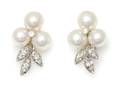 A Pair of 14 Karat White Gold and Cultured Pearl Earclips