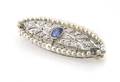 A Platinum Diamond Pearl and Blue Sapphire Brooch
