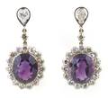 A Pair of White and Yellow Gold Amethyst and Diamond Earrings