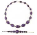 A Gold Backed Silver Amethyst and Diamond Necklace and Bracelet