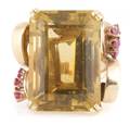 A Yellow Gold Citrine and Ruby Ring