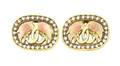 A Pair of Yellow Gold Diamond and Pink Enamel Earrings