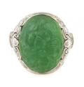 A Platinum Diamond and Carved Jadeite Jade Ring