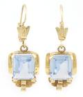 A Pair of 14 Karat Yellow Gold and Blue Topaz Earrings