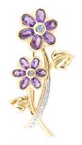 A 14 Karat Yellow Gold Amethyst and Diamond Flower Pin