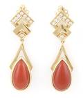 A Pair of 18 Karat Yellow Gold Coral and Diamond Drop Earrings