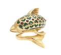 An 18 Karat Yellow Gold Ruby and Green Enamel Dolphin Ring