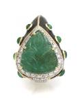 An 18 Karat Yellow Gold Platinum Diamond Emerald and Black Enamel Ring David Webb