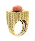 An 18 Karat Yellow Gold and Orange Coral Frog Ring David Webb