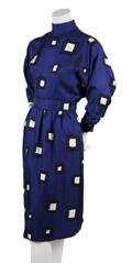 A Norman Norell Navy Printed Silk Dress