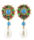 A Pair of Chanel Gripoix Turquoise Green and Red Earclips