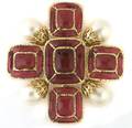 A Chanel Gripoix Red Maltese Cross Brooch