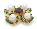 A Chanel Byzantine Red and Green Pate de Verre Maltese Cross Brooch
