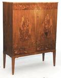 383A Danish Modern Inlaid Two Door Cabinet