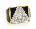 A TwoTone Gold and Diamond Black Enameled Ring