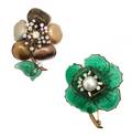 Two French Pate de Verre Floral Brooches