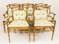 Set of Eight Carved Wood Bamboo Motif  Caned Armchairs