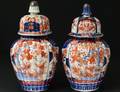 PAIR OF IMARI PORCELAIN JARS AND COVERS