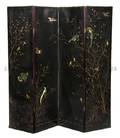 A Four Panel Leather Painted Screen