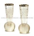 A Pair of English Silver Mounted and Cut Glass Bud Vases