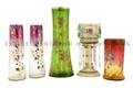 A Collection of Five Enameled Glass Vases