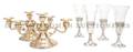 A Pair of Sterling Silver ThreeLight Candelabra and Six Glasses