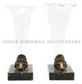 A Pair of Continental Etched Glass Bronze and Marble Cornucopias
