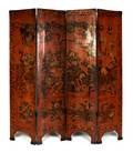 A Chinese Four Paneled Lacquered Floor Screen