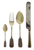 An Assembled Russian Silver Flatware Place Setting