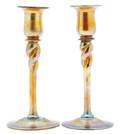 A Pair of Steuben Aurene Candlesticks