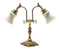 A Neoclassical Style Brass Lamp Base with Two Steuben Aurene Shades
