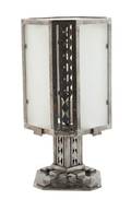 A French Art Deco Nickeled Silver and Frosted Glass Lamp