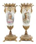 A Pair of Sevres Style Gilt Metal Mounted Vases