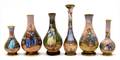 A Collection of Six French Enamel on Copper Cabinet Vases