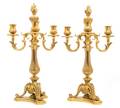 A Pair of Louis XVI Style Gilt Metal ThreeLight Candelabra