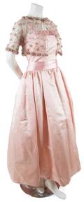 A Pink Satin Strapless Gown