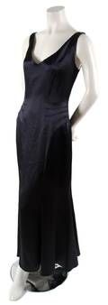 A Givenchy Navy Satin Bias Cut Evening Gown