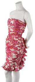 An Oscar de la Renta Pink Watercolor Print Bustle Dress