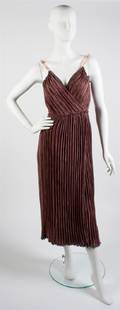 A Mary McFadden Burgundy Pleated Evening Gown