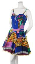 A Gianni Versace Multicolor Print Corset Pouf Dress