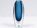 KOSTA BODA BLUE AND CLEAR GLASS TEARDROP VASE