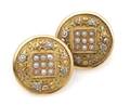 A Pair of TriColor Gold and Seed Pearl Button Earrings circa 1850