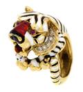An 18 Karat Yellow Gold Ruby and Diamond Enamelled Ring in a Tiger Motif